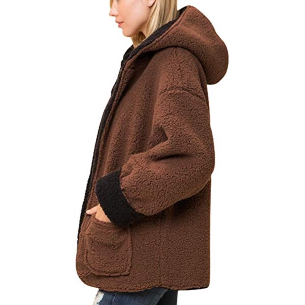 Reversible faux fur Sherpa teddy bear jacket black - Picture 7 of 8